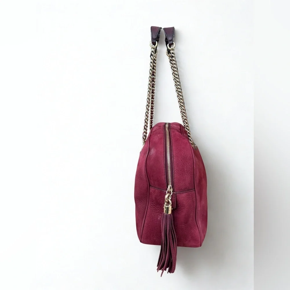 GUCCI Limited Edition Soho Chain Shoulder Bag - Burgundy Nubuck Suede -with COA